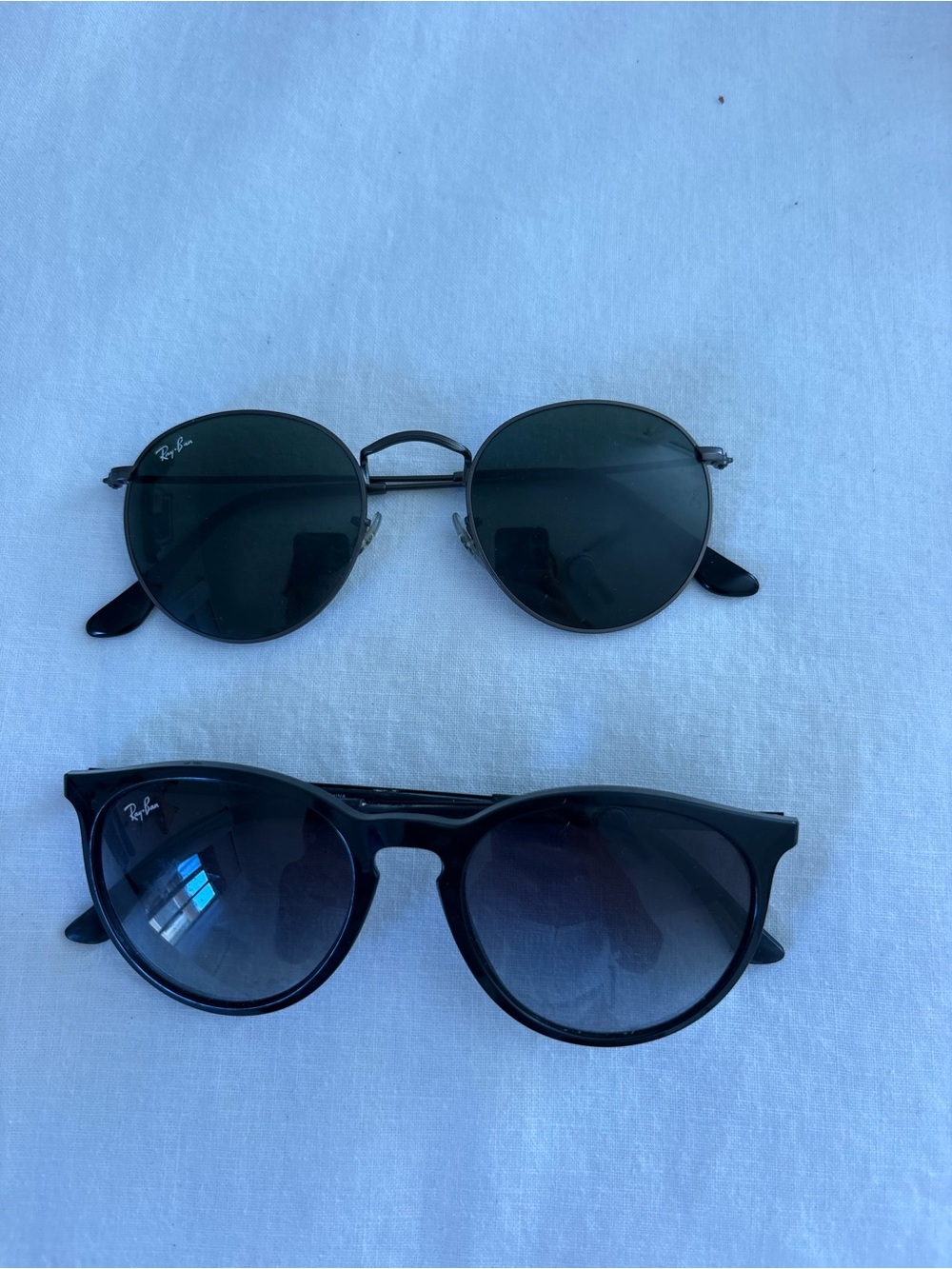 2 pair Ray-Ban Round Metal Sunglasses - Black Frame with Dark Green Lenses
